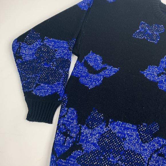 Vintage Ja Lynn Metallic Blue & Black Sweater Crew neck with Sparkle Large - Picture 4 of 13